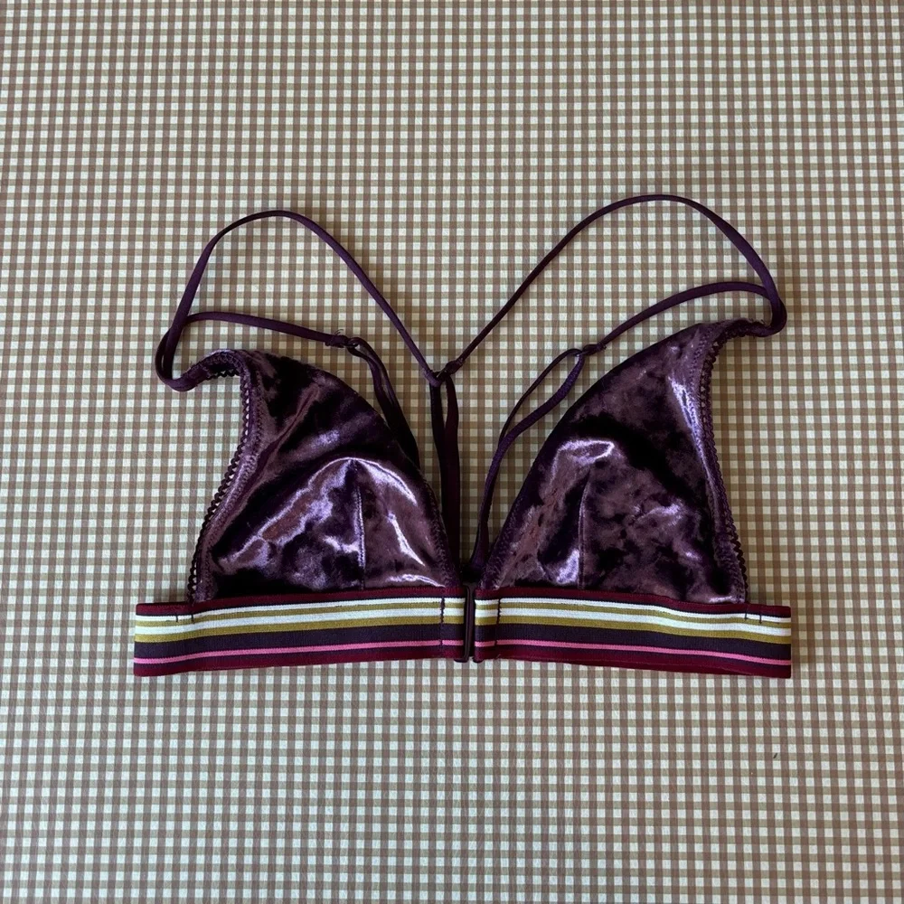 Victoria's Secret ‎ Unlined Strappy Triangle Velvet Bralette Bra Stripes Size XS